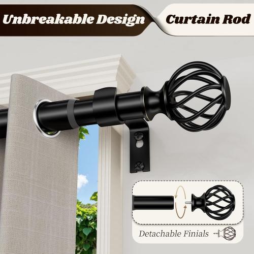 Curtain Rods for Windows 48-90 Inch(4-7.5Ft), Matte Black Decorative Curtain Rod Adjustable, Heavy Duty 1 Inch Drapery Rod for Living Room Bedroom Kitchen
