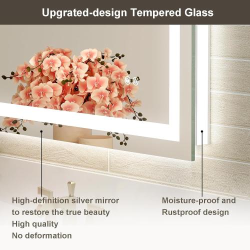 40x28 LED Bathroom Mirror with Lights, Front and Rear Lighting, Tempered Glass, Dimmable, Multiple Light Modes, Anti-Fog Lighted Bathroom Vanity Mirror for Wall, Memory Function
