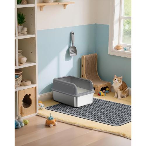 Cat Litter Mat - 23.2'' x 14.6'' Small Litter Trapping Mat, Easy to Clean Litter Box Mat, Waterproof, Urine-Proof, Non-Slip Kitty Litter Mats for Floor, Grey