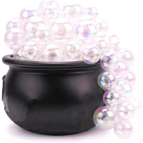 Halloween Cauldron Bubbling Cauldron with LED Light USB Charging Pot DIY Plastic with Clear Balls, String Light ＆ Cotton Kit for Halloween Decor, Pot