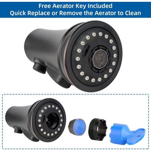 Hibbent Kitchen Faucet Head Replacement, Pull Down Faucet Spray Head, 3 Function Faucet Sprayer Nozzle, 15 Adapters Compatible with Moen, American Standard, Delta, Kohler Faucets, Oil-Rubbed Bronze