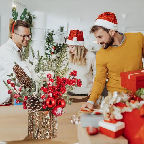Xmas Decor Small Christmas Tree with Lights - Artificial Tabletop Lighted Mini Christmas Tree with Christmas Ornaments Gnomes Indoor for Office Desk Home Decorations