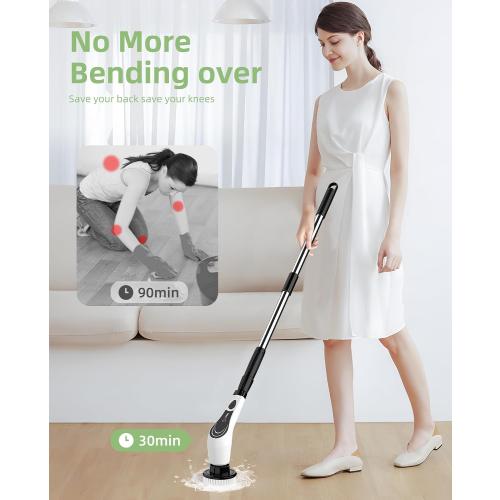 Electric Spin Scrubber with 8 Brush Heads, Extension Handle and 2 Speeds for Beginner, Teens.White-o1.