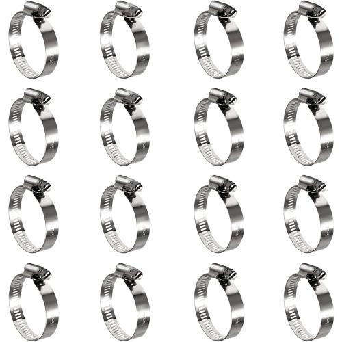 16 Pack Stainless Steel Hose Clamps, 1 inch to 2 inch Worm Gear Metal Hose Clamps for Pipe, Dryer Repair, Tubing and Fuel Line