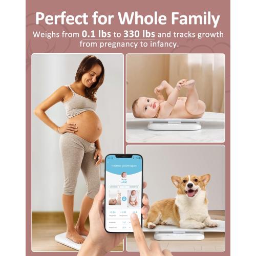 GROWNSY Smart Baby/Pet Scale,Digital Baby Weight Scale with App for Tracking Growth of Infant, Toddler,Puppy,and Cat—Supports Up to 330 lbs, with Hold Function, 27-inch Height Measurement,5 Units