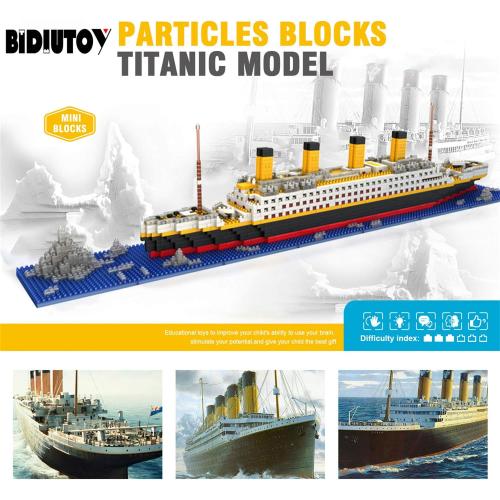 Titanic Ship Model Building Block Set, 3D Puzzle Sets DIY Educational Toys, Bricks Toy, with 1860Pcs Micro Mini Blocks, Ideal Gift for Kids and Adults