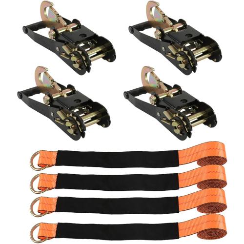 Silscvtt Pro Series Orange Lasso Style Car Tie Down with Snap Hooks 2 Inch x 96 Inch 4 PCS 3,300 lbs Safe Working Load