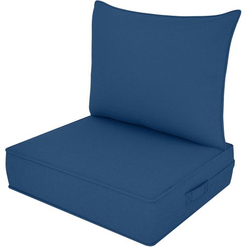 Outdoor Deep Seat Cushion Set, Fade Resistant Patio Chair Cushions, 24x24x6 Inch Patio Sofa Furniture Pad with Removable Cushion Covers (Navy Blue, 24''Lx24''Wx6''H-1pcs Set)