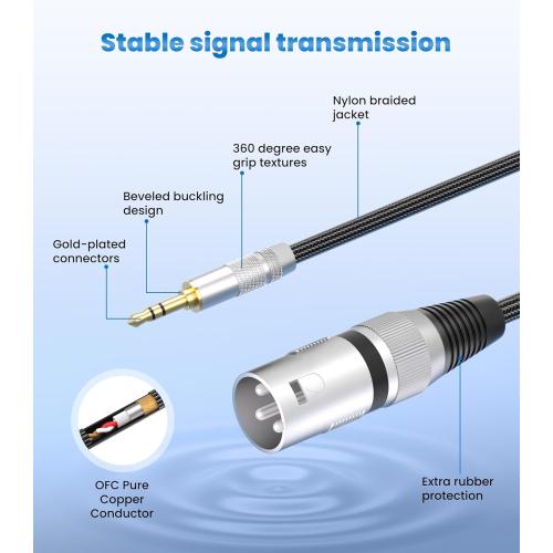 Tisino 3.5mm to XLR Cable Unbalanced Mini Jack 1/8 inch to XLR Male Adapter Microphone Cord- 1.6ft/50cm
