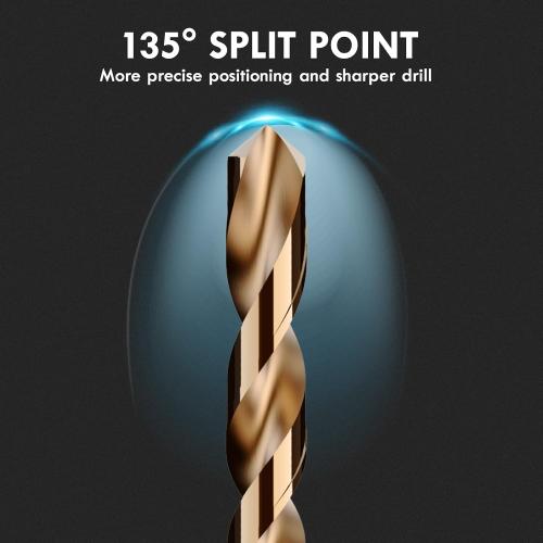 Cobalt Drill Bit Set, 13Pcs M35 High Speed Steel Jobber Length Drill Bit Kit for Hardened Metal, Stainless Steel, Cast Iron, Wood and Plastic, with Index Storage Case, 1/16-1/4