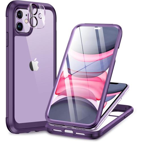 Miracase Glass Series for iPhone 11 Case 6.1 inch, Upgraded Full-Body Rugged Phone Bumper Case Cover with Built-in 9H Tempered Glass Screen Protector and Camera Protector, Purple