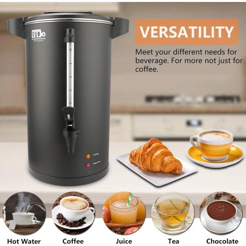 115-Cup 20L Commercial Coffee Urn, Festa Essential 1500W Double Wall Large Percolate Coffee Maker Stainless Steel Hot Water Urn Dispenser with Double Dripless Faucet, Quick-Brewing for Catering, Black