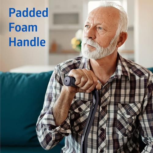 Medline Tall Steel Bariatric Offset Handle Cane, Adjustable Height 37–48, 500 lb Weight Capacity, for Adults & Elderly with Foot & Leg Injuries, Walking, Mobility - Cane Weighs 4 lbs