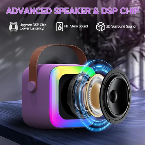 Mini Karaoke Machine for Kids Teen Adults, Kids Karaoke Machine with 2 Wireless Microphones and LED Lights Toys for Party, Home, Gifts for 4 5 6 7 8 9 10 11 12  Years Girls Boys(purple)***