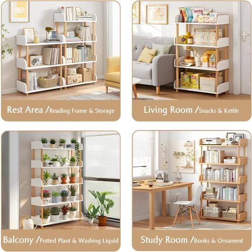 OSCHF 5-Tier Wooden Open Bookcase - Modern Display Bookshelf with Top Edge and Solid Wood Frame for Home and Office, Storage Cabinet, Warm White