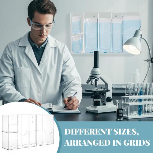 Leinuosen Clear Acrylic Sterilization Pouches Dispenser Rack Organizer Multi-Sized 6 Divided Stations Wall Mount Holder for All Size Sterilization Pouches