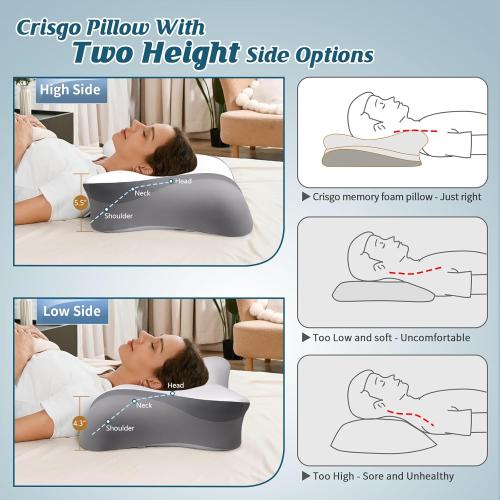 Cervical Neck Pillow for Pain Relief - Ergonomic Bed Pillow for Sleeping, Contour Orthopedic Memory Foam Pillows for Neck Support, Cooling Side Sleeper Pillow for Back Stomach Sleepers with Pillowcase