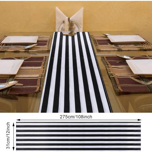 Moukeren 2 Pcs Black and White Striped Table Runner 12 x 108'' Polyester Tablecloth Modern Stripes Elegant Classic Canvas Table Decor Machine Washable for Wedding Christmas Banquet Party Decoration