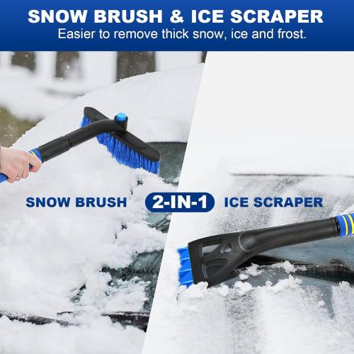 34 Extendable Ice Scrapers for Car Windshield 2-in-1 Snow Brush for Car Snow Scraper for Car Snow Scraper and Drush with Ergonomic Foam Grip for Cars, Trucks, SUVs with 360° Pivoting Brush Head Blue