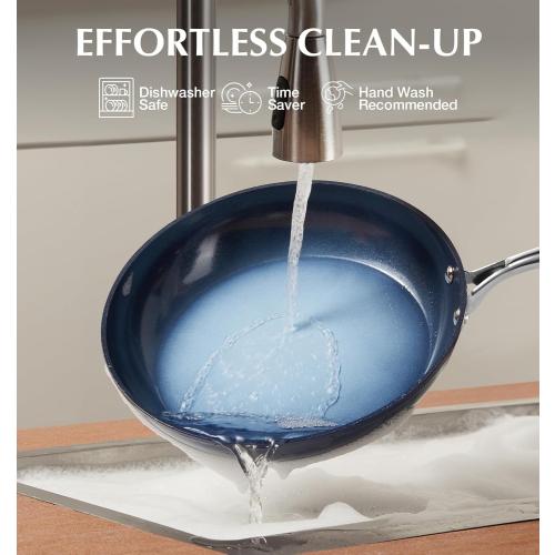 KOCH SYSTEME CS 14 Inch Large Frying Pan with Lid, Nonstick Skillet with Ceramic Interior, Large Fry Pan for Family & Commercial Cooking, Frying Pan Nonstick, Oven Safe & Induction Compatible, Blue