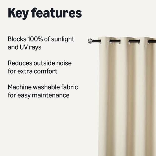 Amazon Basics 100% Blackout Curtains with Grommets, 2 Panels, 52 x 96 Inches, Beige