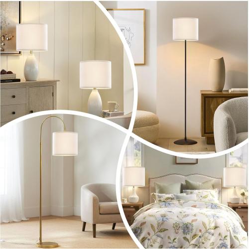 White Linen Small Drum Lampshade, 8.66 Top x 8.66 Bottom x 7.87 High Lamp Shade, Lamp Shade Replacement for Table and Floor Lamps, Pendant Light，Handcrafted Lampshade，Easy Assembly