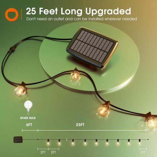 addlon 25FT Solar Powered Outdoor String Lights Waterproof with Remote, G40 Solar Powered String Lights with 13 LED Shatterproof Bulbs, 3 Light Modes, Dimmable Solar Lights for Outside Bistro Cafe