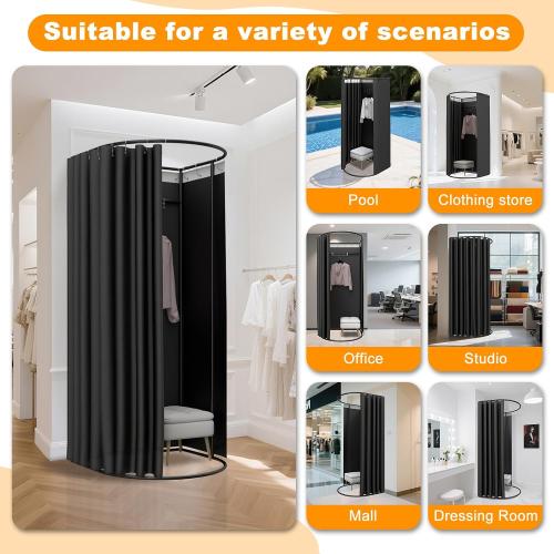 AMSXNOO Clothing Store Fitting Room, Removable Temporary Changing Locker Room with Shading Curtain, Portable Privacy Dressing Room for House Office Shopping Mall (Color: Black, Size: 100x95x200cm)