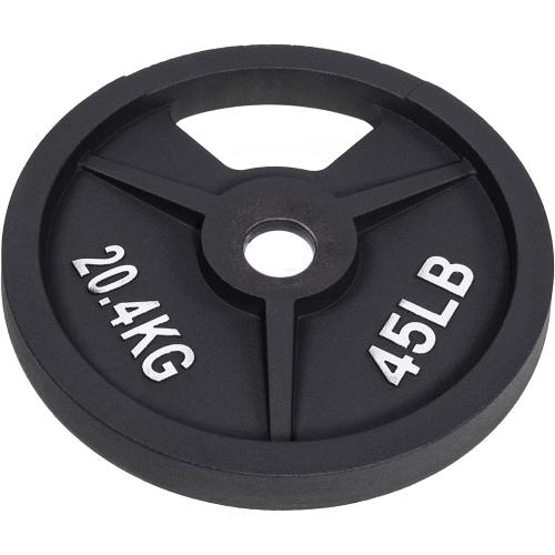 Black 45lb Signature Fitness Cast Iron Plate Weight Plate for Strength Training and Weightlifting, Olympic or Standard