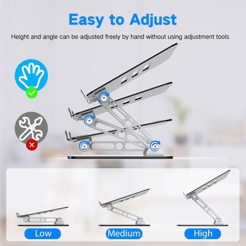 Laptop Stand for Desk, Adjustable Laptop Riser, Metal Foldable Computer Stand Holder Portable Notebook Mount, Ventilated Cooling Printer Stand Compatible with 10-15.6” Laptops