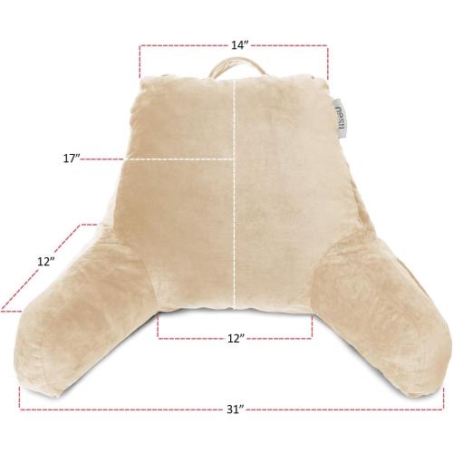 Clara Clark Reading Pillow, Back Rest Pillow for Sitting in Bed with Arms for Kids & Adults - Premium Shredded Memory Foam TV Sit Up Pillow - Medium, Cream