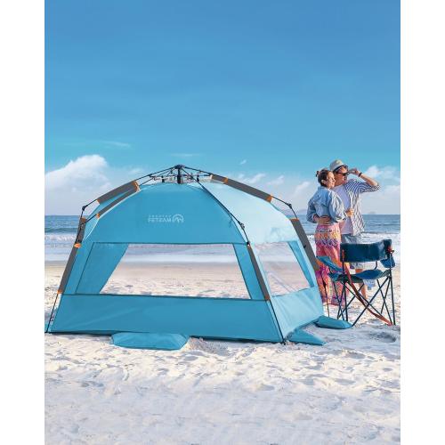 OutdoorMaster Beach Tent for 3-4 Person - Easy Setup and Portable Beach Shade Sun Shelter Canopy with UPF 50  UV Protection Removable Skylight Family Size