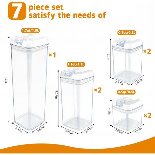 Airtight Food Storage Containers with Lids 7 pcs Plastic Kitchen and Pantry Organization Canisters for Cereal, BPA Free Kitchen Canisters for Spaghetti, Pasta, Dry Food, Flour and Sugar