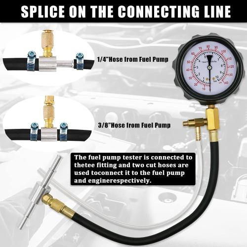 0-140PSI Fuel Injector Injection Pump Pressure Tester, Fuel Pressure Tester Kit, Universal Fuel Pump Pressure Tester Gasoline Car Truck Motorcycle Diagnostic Tool
