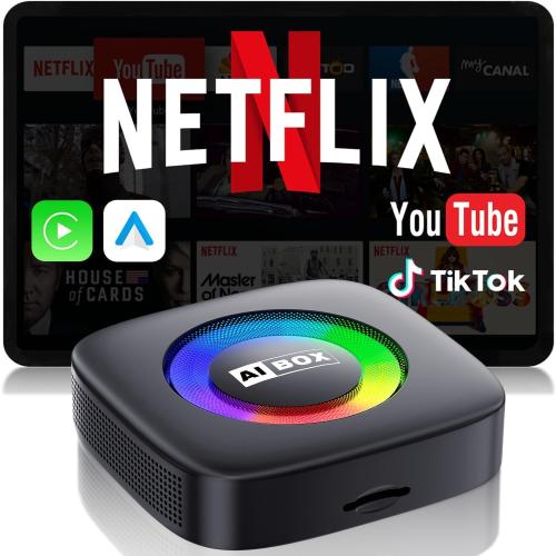 Wireless Carplay Adapter for iPhone Ai Box with Netflix/YouTube Supports TF/Card Dongle Plug and Play Easy Setup Carplay & Android Auto Video Entertainment for iOS 10  and Cars After 2015 Car