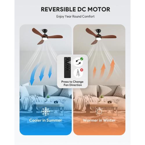 VONLUCE Wood Ceiling Fan with Lights 42 Inch, Black