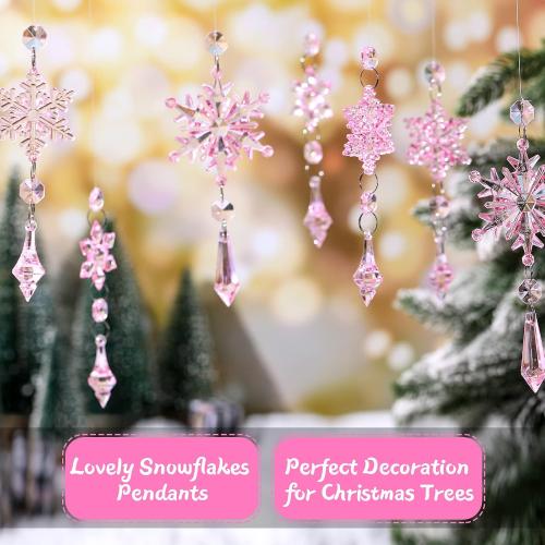 Boao Light Pink 15 Pcs Crystal Snowflake Ornaments for Winter Acrylic Snowflake Decorations Wonderland for Party Favor Celebration