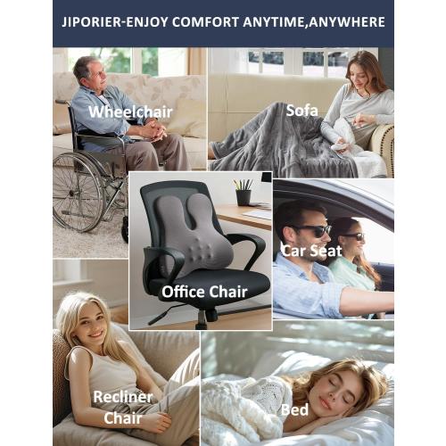 Lumbar Support Pillow for Office Chair,Heated Back Support Pillow with Vibration, Ergonomic Back Massage Pillow for Pain Relief, Memory Foam Lumbar Pillow for Car,Desk Chair,Gifts for Mom Dad