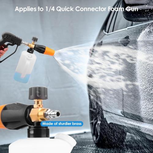 Foam Cannon, 1/4 Quick Connector Foam Cannon for Pressure Washer, Pressure Washer Foam Cannon with Adjustable Nozzle & 1L Foam Cannon Bottle, Soap Cannon for Pressure Washer with Handle