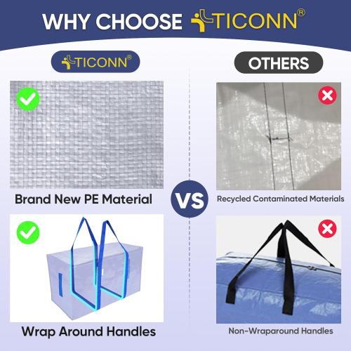 TICONN 12 Pack Extra Large Moving Bags Heavy Duty with Zippers & Carrying Handles, Durable Storage Bags Moving Boxes for Closet Organizers and Storage (12 Pack, Blue)‼️decent condition‼️