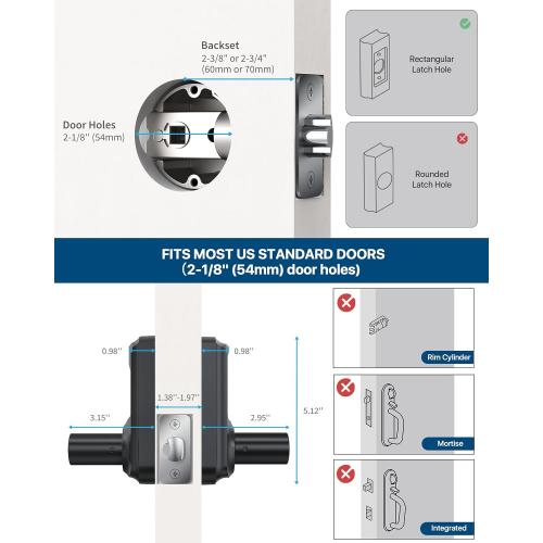 Keyless Entry Door Lock with Keypad and Handle for Front Doors, Touchscreen Deadbolt, Anti-peep Password, Auto-Locking, Matte Black