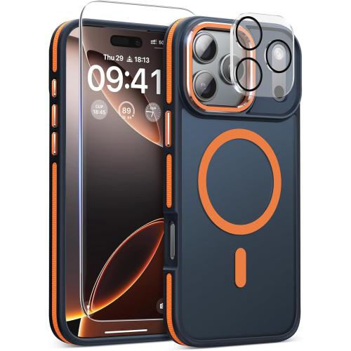 Magnetic 3 in 1 for iPhone 17 Pro Case, [Omni-Directional Protection] with 1x Screen Protector   1x Camera Cover, [Seamless Work with Magsafe] Shockproof Slim Thin Case for iPhone 17 Pro Cosmic Orange