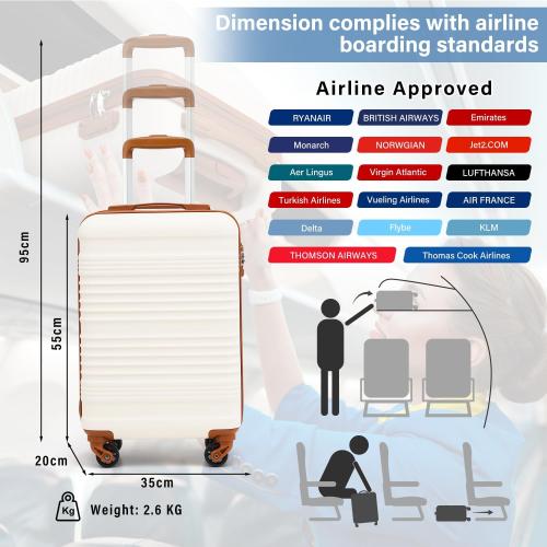 COOLIFE Cabin Suitcase 55X35X20cm for Ryanair Airlines Carry on Cabin Luggage Hard Shell Suitcase Lightweight with TSA Lock and 4 Spinner Wheels 2 Year Warranty, Black/Brown, 55X35X20cm, Suitcase