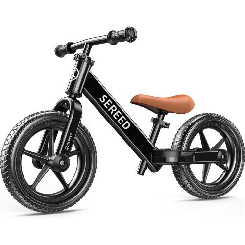 Black SEREED Toddler Balance Bike 2 Year Old, No Pedal Kids Bicycle Toys for 2-5 Years Old, Tool-Free Adjustment, Customize Plate with Stickers, Gift for 2-3 Boys Girls (Black)