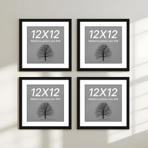 Art Street Synthetic Document Large Size Wall Photo Frame, Set Of 4 Big Frames For Wall Artwork, Certificates, Picture & Photographs Home Decor (12x12 Inch, Matted To: 8x8 Inch, Black)