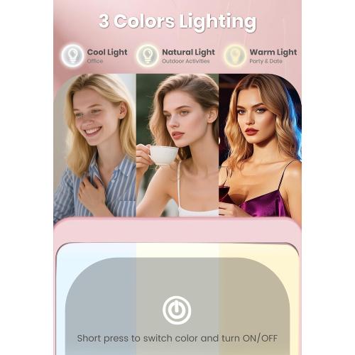 Compact Mirror, Rechargeable Magnifying Makeup Mirror with Light 30X Pink