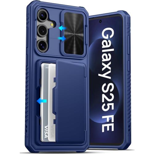 ATATOO for Samsung Galaxy S25 FE Wallet Case, Built-in Card Holder (3-5 Cards) & Slide Camera Cover & RFID Blocking, Military Grade Protection, Shockproof Cover Case for Galaxy S25 FE 6.7 2025, Blue