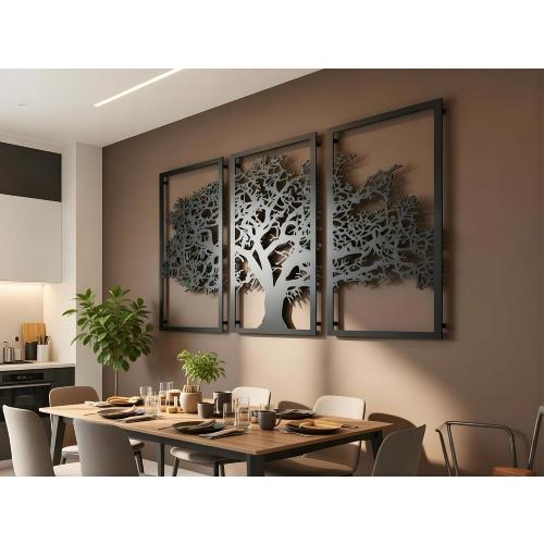 Vailla Tree of Life Wall Art 3pcs Family Tree Wall Decor 3D Wooden Wall Hanging Sculpture Modern Home Decoration 3 Panels Textured Sculptures for Living Room Bedroom Office Dinnig Room