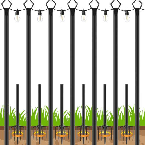 7 Pack 10 FT String Light Poles,Metal with Fork Lights Poles for Outdoor String Light, Rustproof Heavy Duty for Outside Garden,Patio,Wedding,Backyard,Deck,Party
