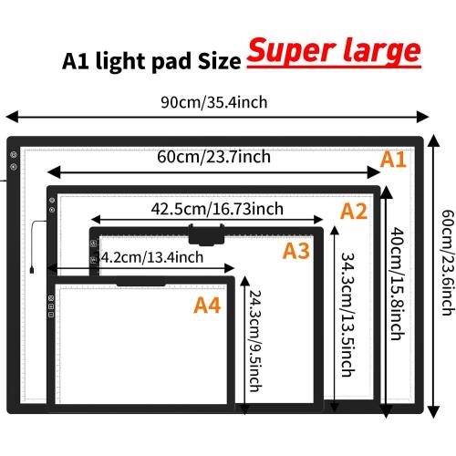 Rechargeable A1 Light Pad 35.4”x23.6”, Extra Large LED Light Board for Diamond Painting, 3-Color Modes Light Box, Diamond Art Light Table, Lightbox for Tracing and Drawing, Sketching, Artists